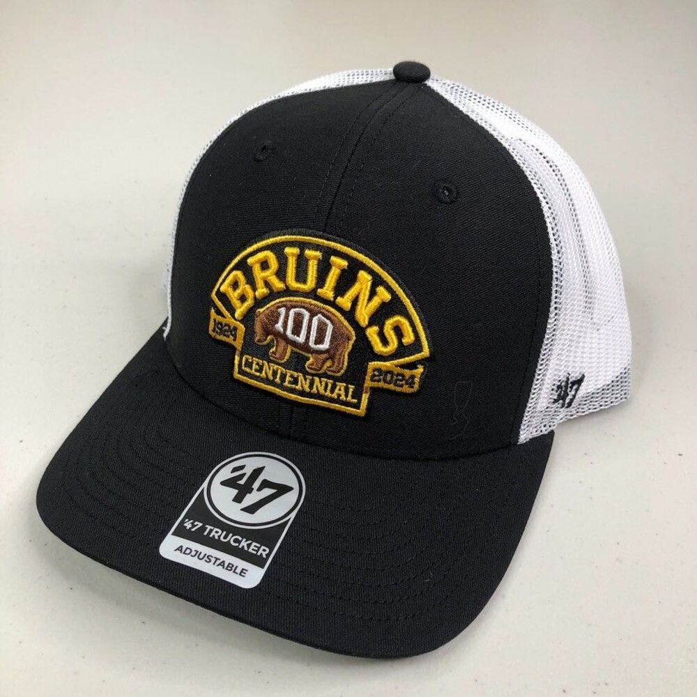 Boston Bruins Hat Centennial 47 Trucker Adjustable Snapback Mesh Cap 100th Black